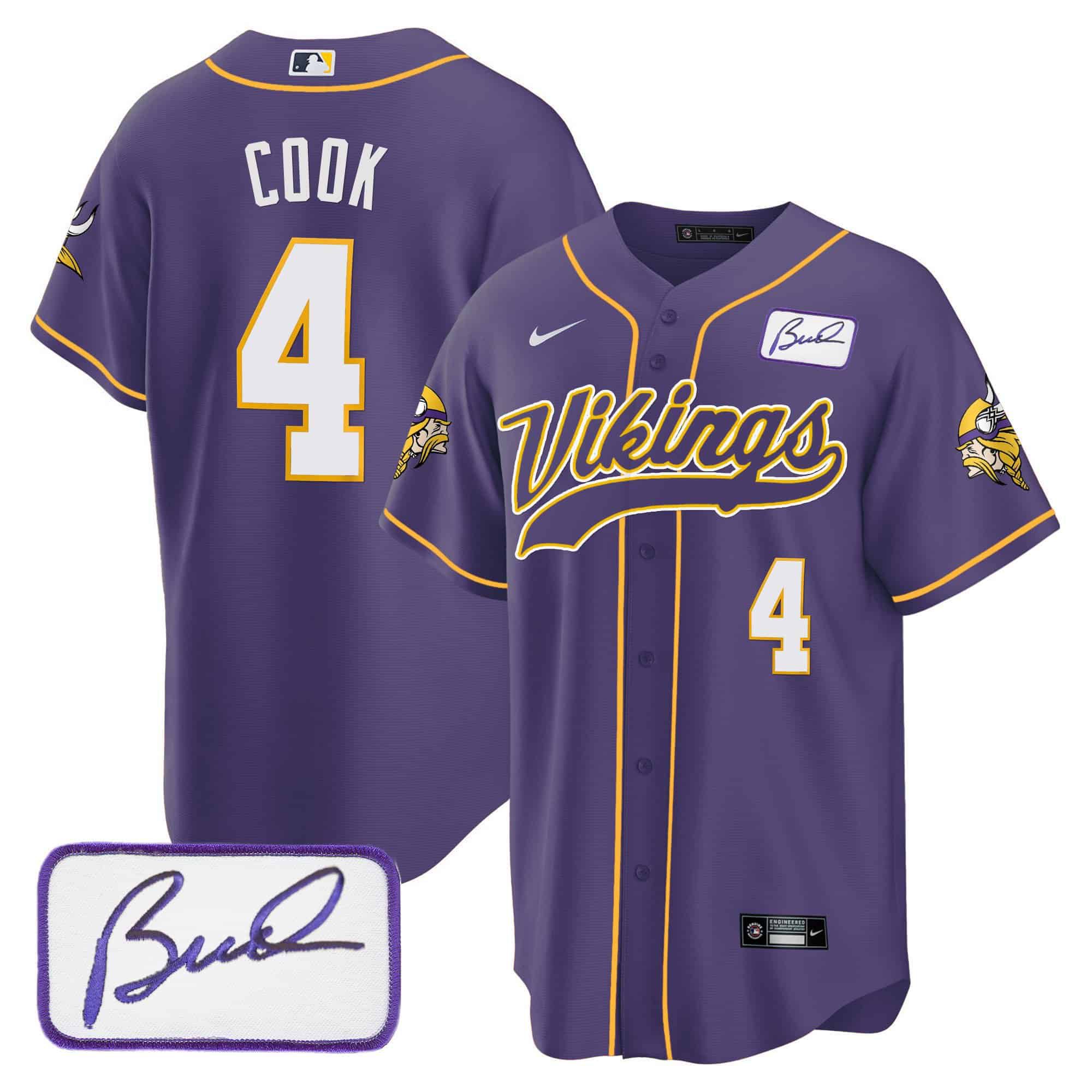 Men Minnesota Vikings #4 Cook Purple 2024 Nike Bud Grant Patch Classic Baseball NFL Jersey style 1->indianapolis colts->NFL Jersey